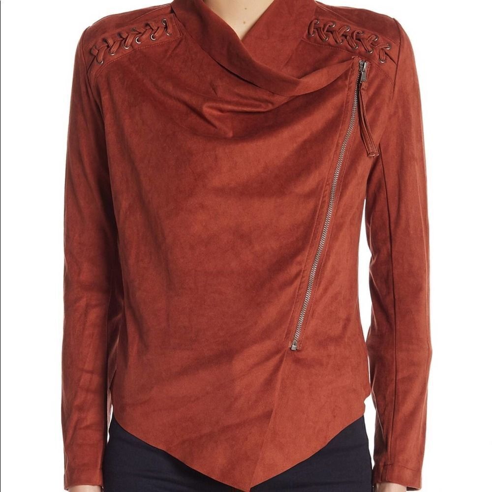 NWT Vigoss Faux Suede Wrap Moto Biker Crop Jacket Size Small Rust Color